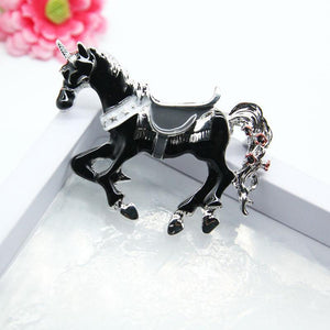 Retro wild black horse unicorn brooch