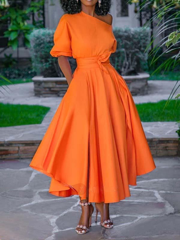 Women's one-shoulder lace-up midi dress