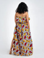 Load image into Gallery viewer, Fashion African Print Slotted Neck Top Split Long Skirt Two Piece Set
