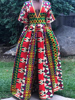 Load image into Gallery viewer, Sexy Ethnic Printed V-neck Mid-sleeved Jumpsuit
