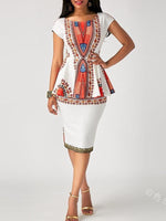 Load image into Gallery viewer, Women&#39;s printed short-sleeved slim skirt two-piece suit
