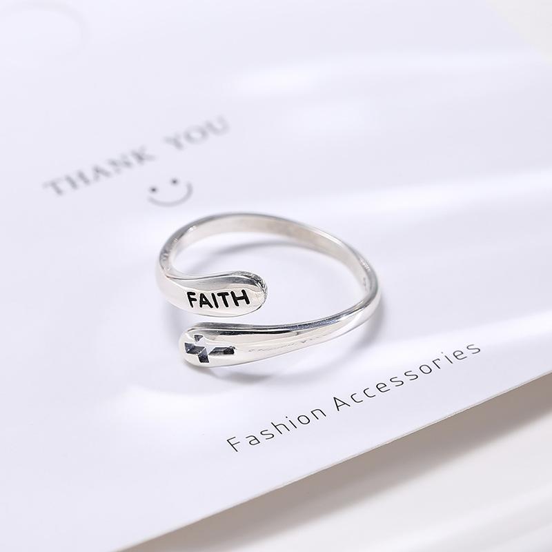 S925 Sterling silver faith believes in vintage cross rings
