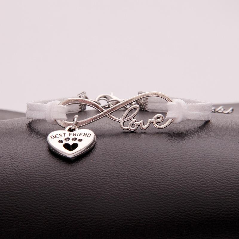 Ladies "infinity best friend" love dog paw pendant bracelet