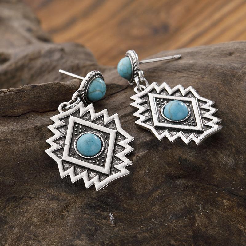 Vintage Thai Silver Dragon Crystal Turquoise Earrings