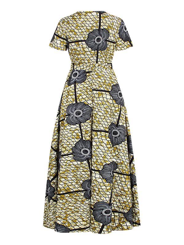 Ethnic Print V-neck Short Sleeve Dress