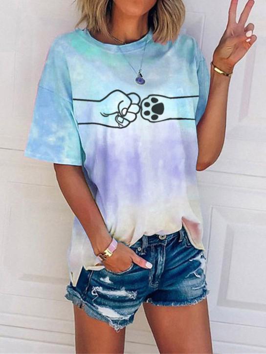 Ladies Fist And Dog Paw Print Tie-Dye T-shirt