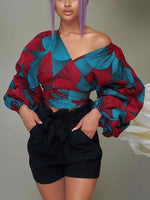 Load image into Gallery viewer, Women&#39;s Ethnic Print V-neck Strapless Shirt
