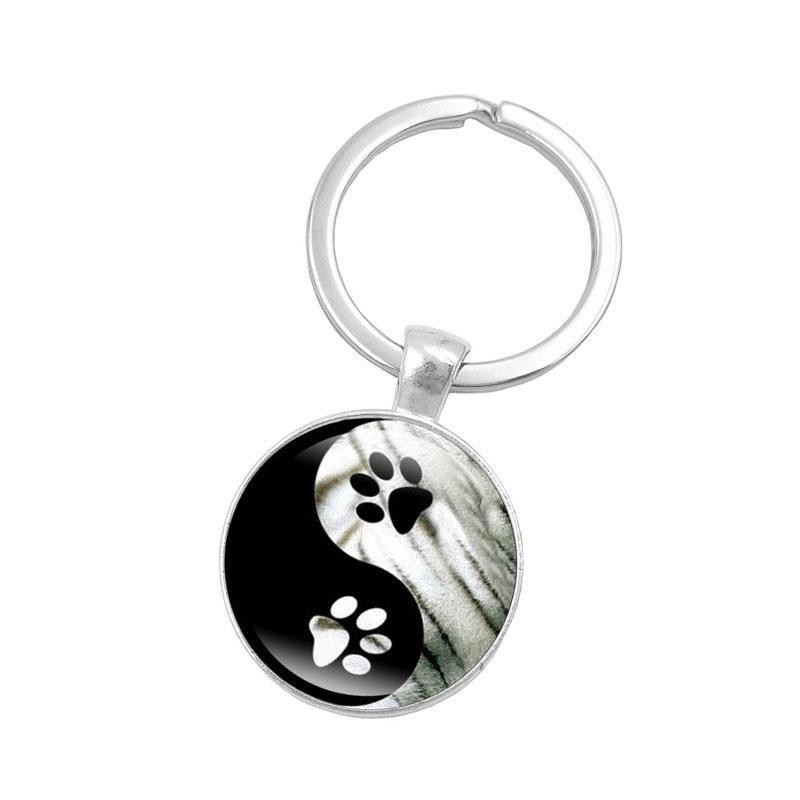Dog Footprint Glass Pendant Keychain