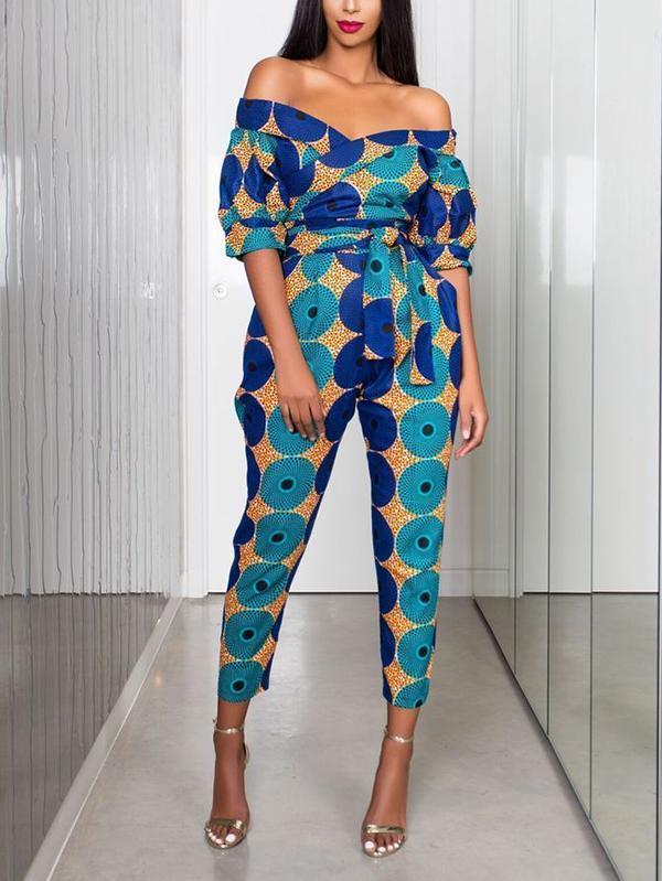 Women's Ethnic Lantern Sleeve Strapless Jumpsuit