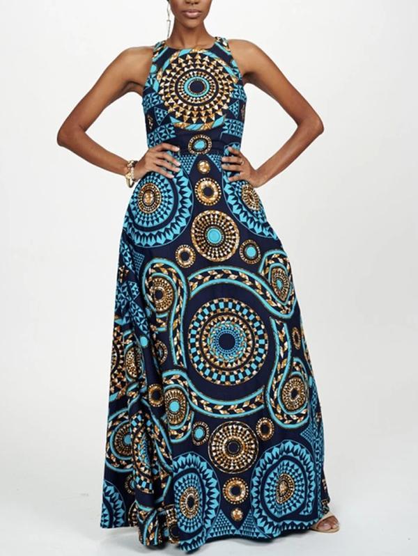 Women's sleeveless African print maxi dress