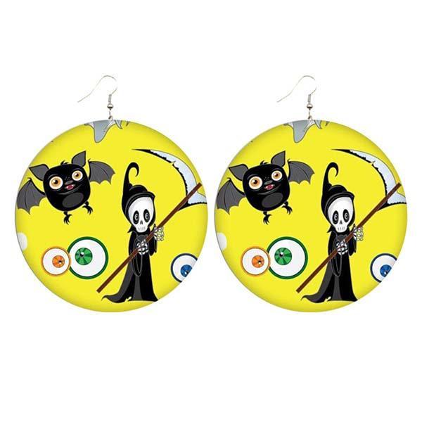 Halloween wooden pumpkin castle bat ghost earrings