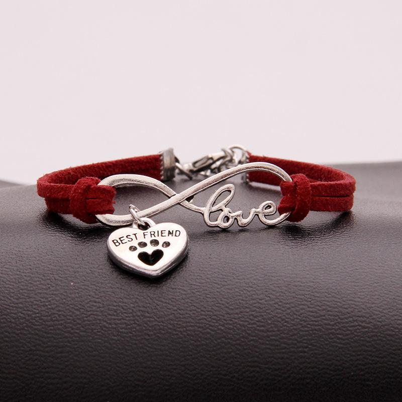 Ladies "infinity best friend" love dog paw pendant bracelet