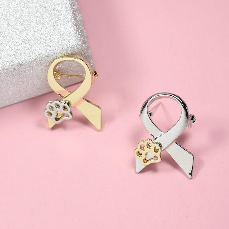 Personalized Bowtie Ribbon Dog Paw Brooch