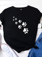 Load image into Gallery viewer, Casual dog paw print crew neck T-shirt
