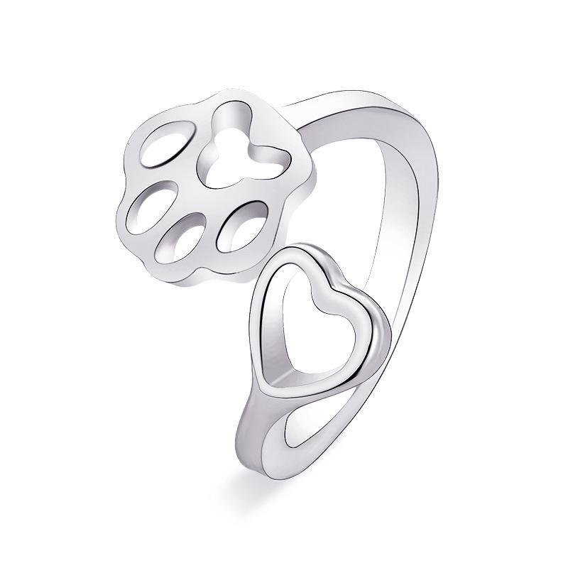 Ladies hollow dog paw opening ring