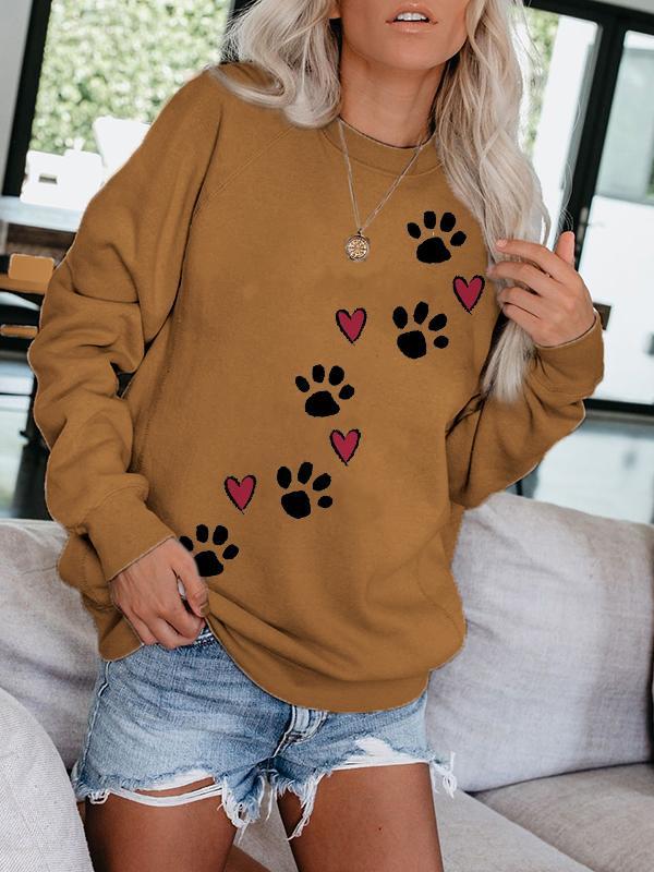 Love dog paw print casual long-sleeved Sweatshirt