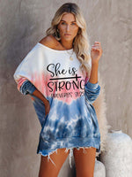Load image into Gallery viewer, She Is Strong Proverbs 31:25 Printed Tie-Dye Long-Sleeved T-Shirt
