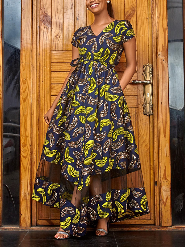 Ethnic print loose stitching dress