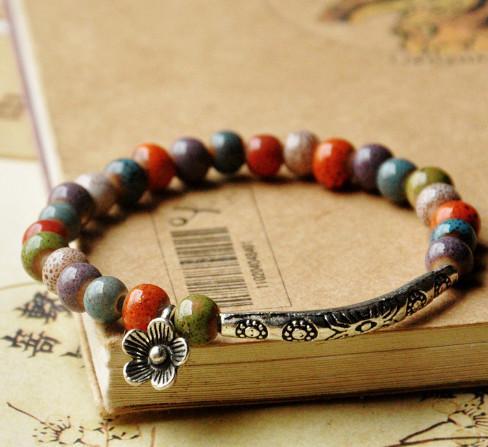 Ethnic style ceramic bracelet flower glaze bead bracelet
