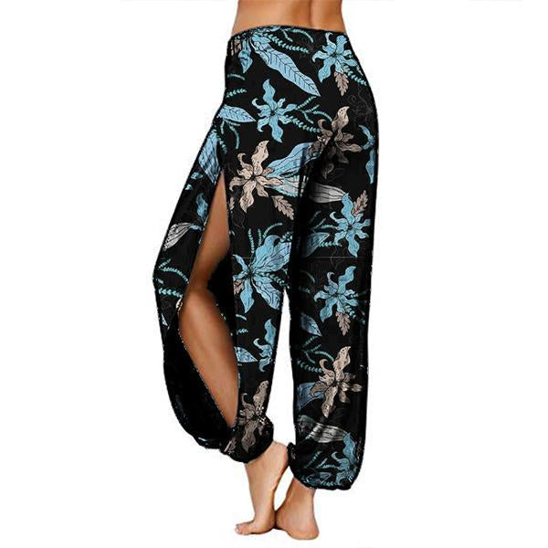 Flower Printed Side Slit Boho Harem Pants