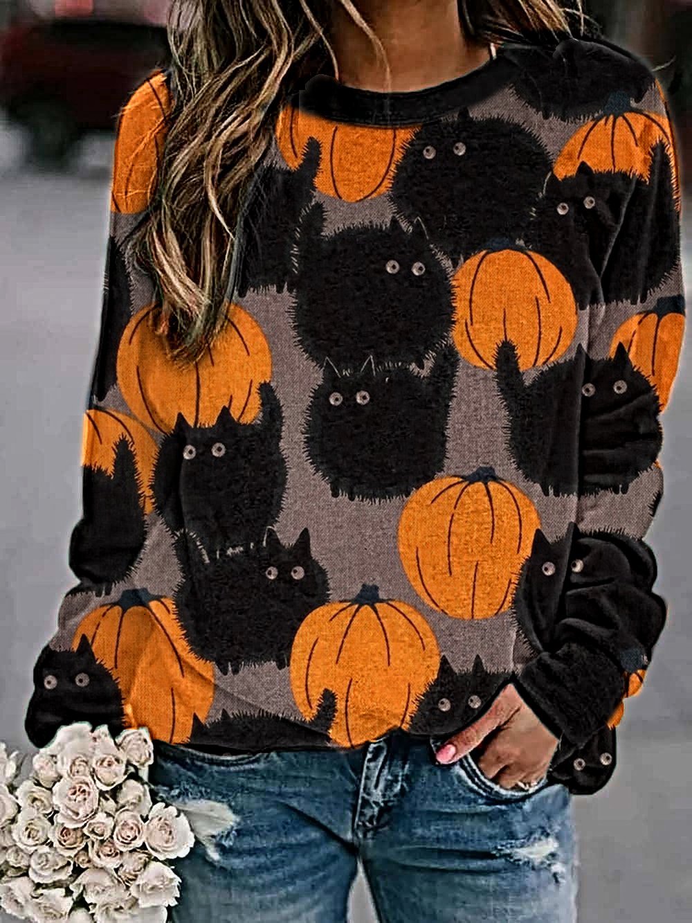 Hallows' Day printed crew neck casual sweatshirt