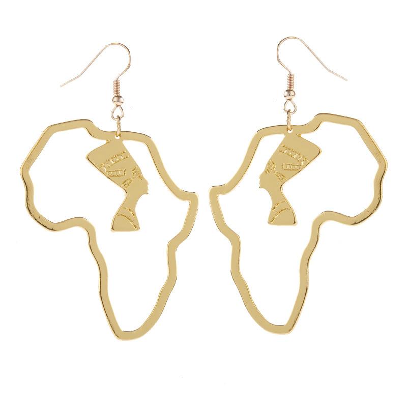 Women's African Ethnic Style Golden Egyptian Queen Hollow Portrait Earrings