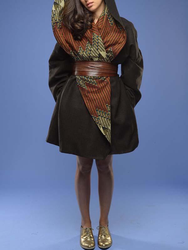 Women's vintage print woolen coat