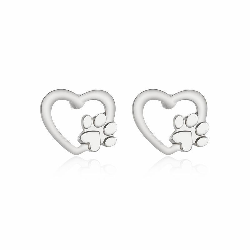 Ladies dog Paw hollow heart Earrings