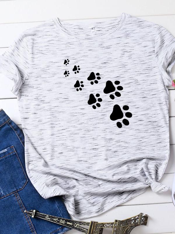 Casual dog paw print crew neck T-shirt