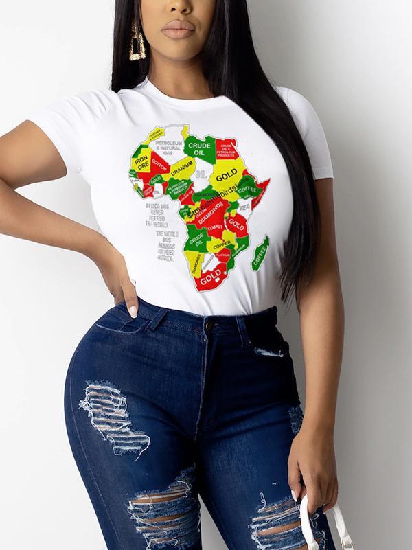 Casual print map crew neck T-shirt