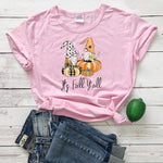 Load image into Gallery viewer, Women&#39;s Thanksgiving Fall Plaid Pumpkin Gnomies Print T-shirt
