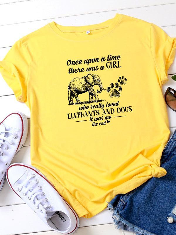 Casual Elephant Print Crew Neck Short sleeve T-shirt