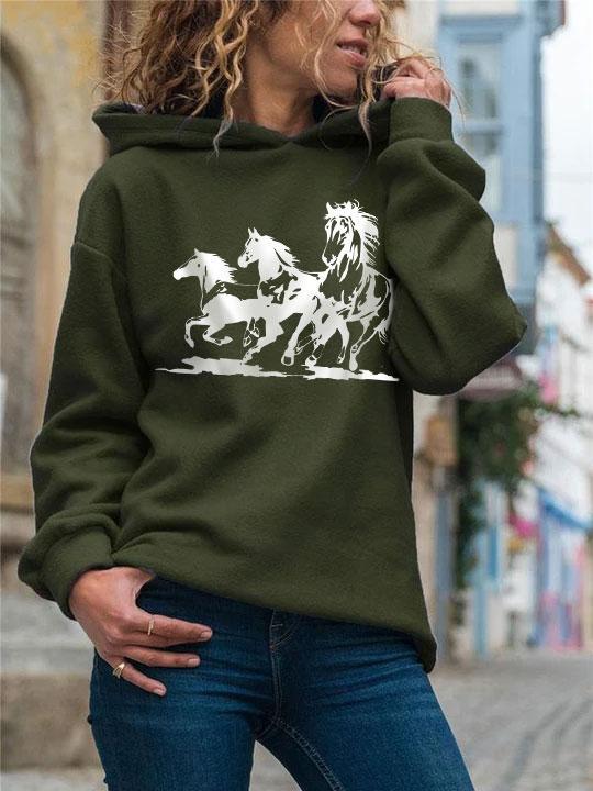 Women's Horse Print Long Sleeve Hoodie