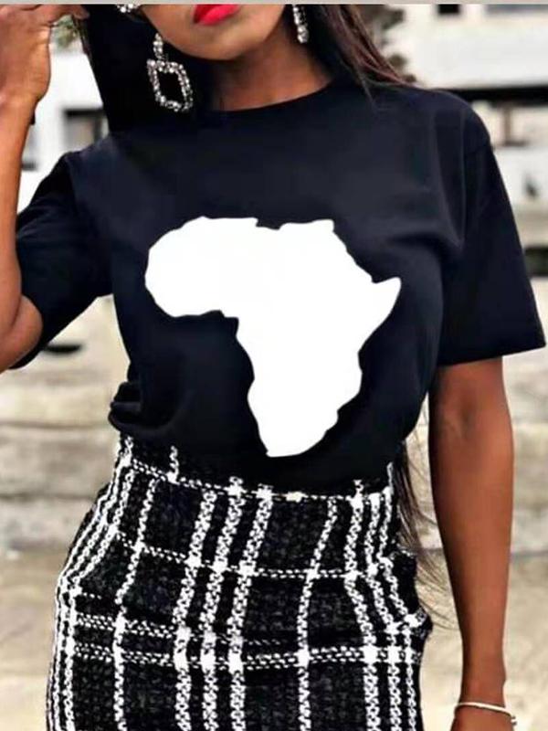 Casual map printed short-sleeved T-shirt