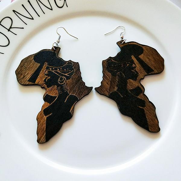 Carved round wooden earrings