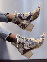 Load image into Gallery viewer, Ladies Embroidered Print Block Heel Shoes
