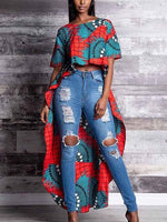 Load image into Gallery viewer, Women&#39;s African Print Irregular Round Neck Top

