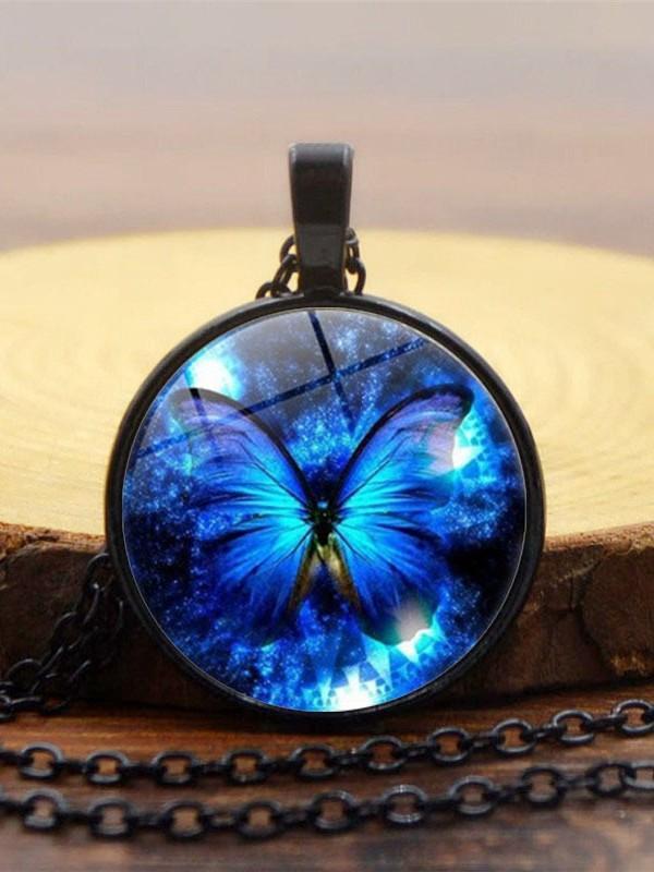 Blue Butterfly Time Gem Necklace