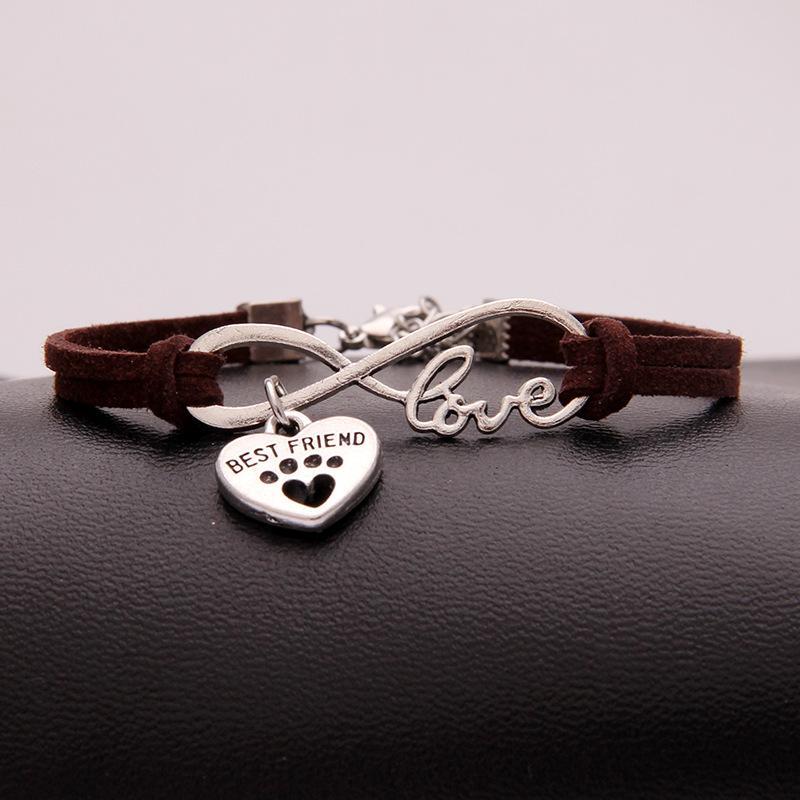 Ladies "infinity best friend" love dog paw pendant bracelet