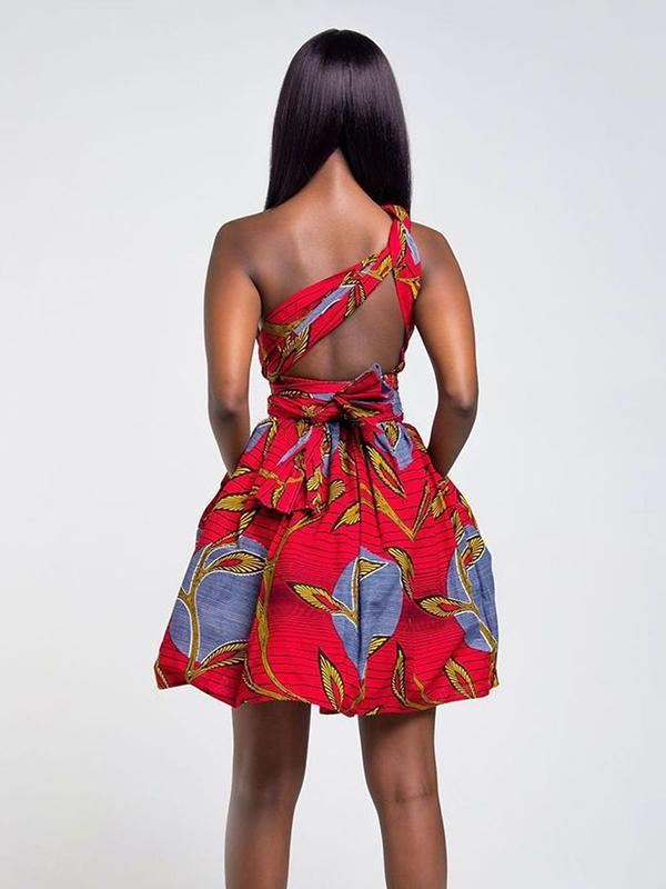 Sexy Printed Irregular Backless Strap Dress