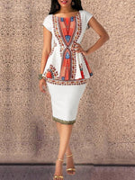 Load image into Gallery viewer, Women&#39;s printed short-sleeved slim skirt two-piece suit
