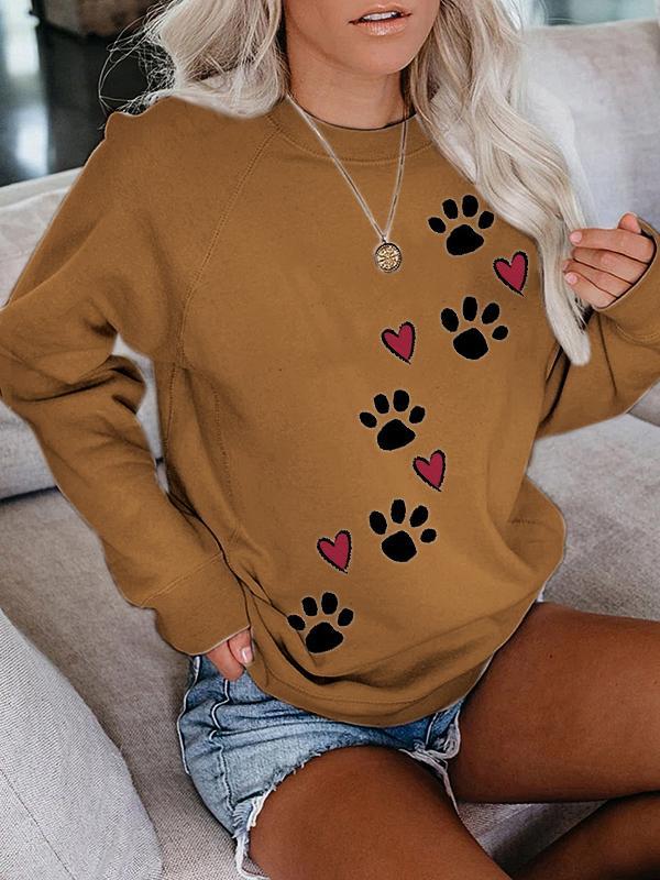 Love dog paw print casual long-sleeved Sweatshirt