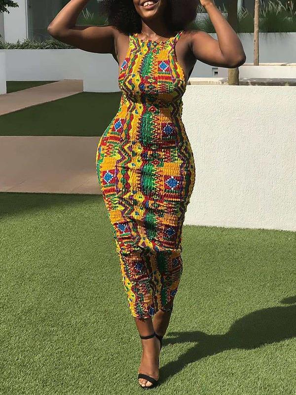 National Print Slim Fit Dress