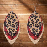 Load image into Gallery viewer, Plaid Leopard Printed Three-Layered Earrings
