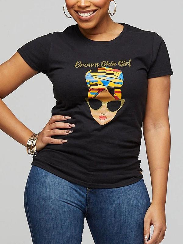 Ladies African print cartoon avatar T-shirt