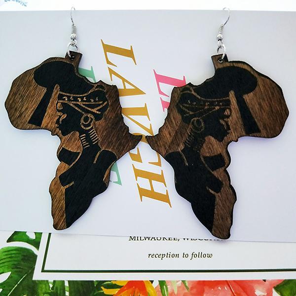 Carved round wooden earrings