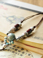 Load image into Gallery viewer, Women&#39;s hand-woven ethnic ceramic beads long necklace sweater chain
