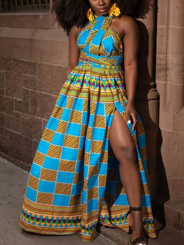 Ladies Sexy African Print Multi-Pattern Dress