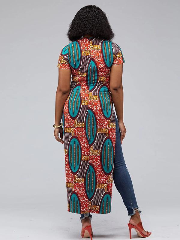 Women's Ethnic Split Short Sleeve Zipper Top