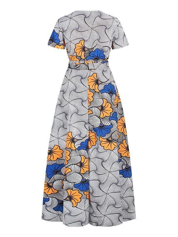 Ethnic Print V-neck Short Sleeve Dress